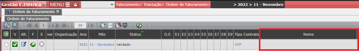 Ordem de Faturamento Gerada sem a Razão Social da Contraparte
