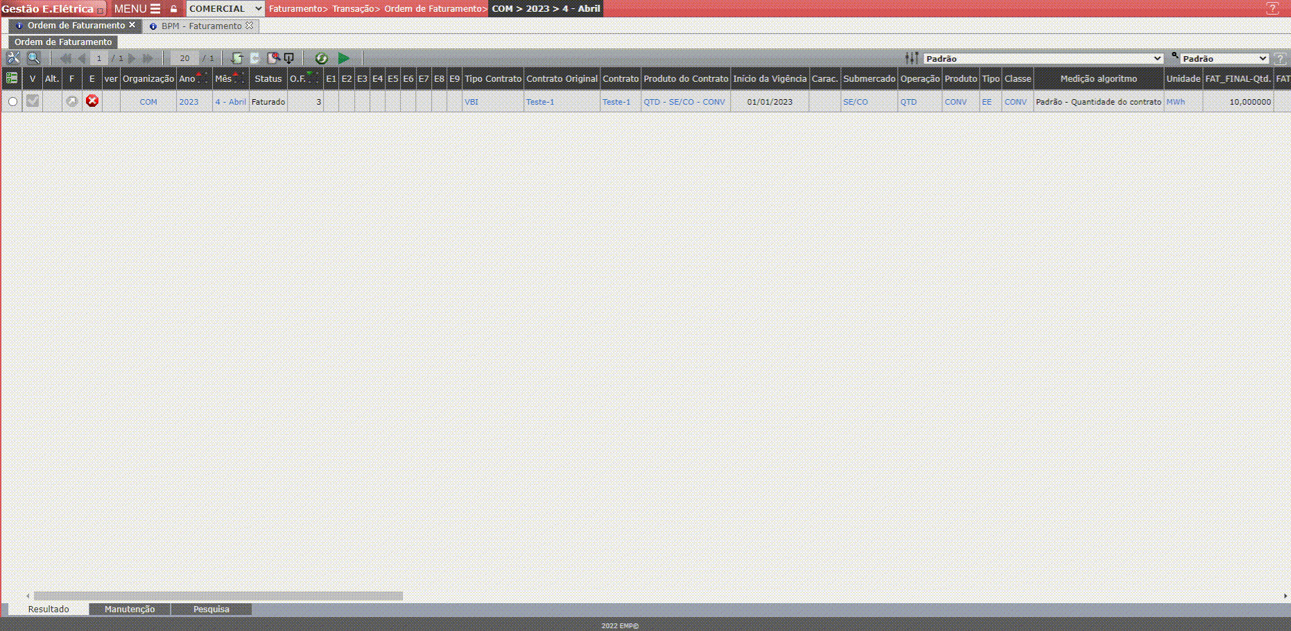 Voltar Ordem de Faturamento Finalizada para a Medição - Estorno
