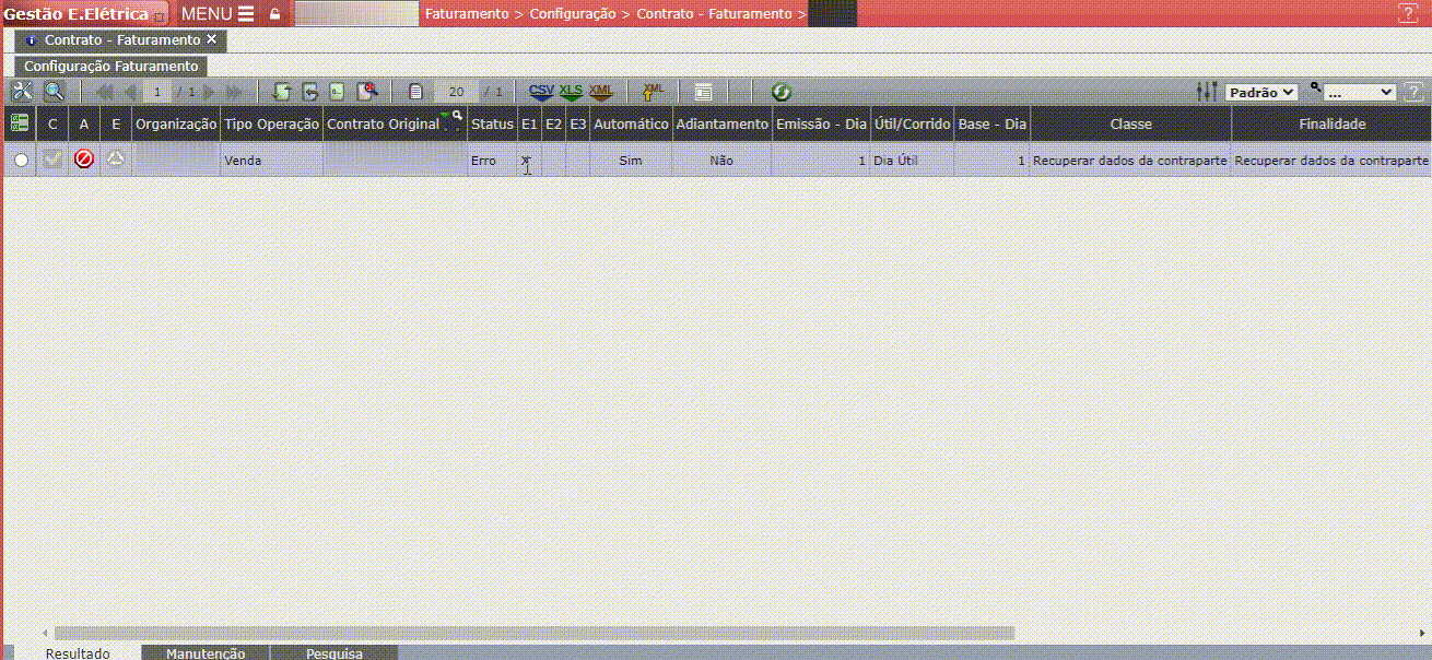 Erro E1: Não há distribuição de faturamento