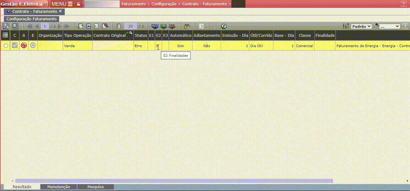 Erro E2: Não informada a finalidade do contrato
