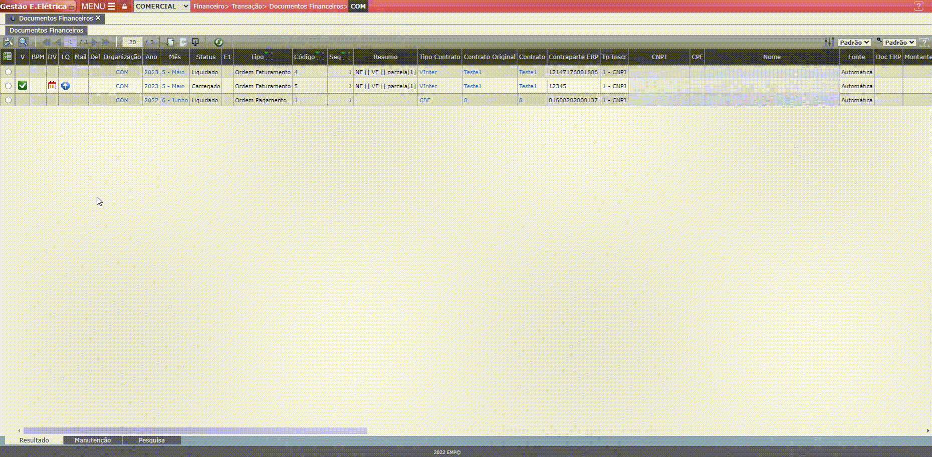 Documento Financeiro - Informações Gerais Apresentadas
