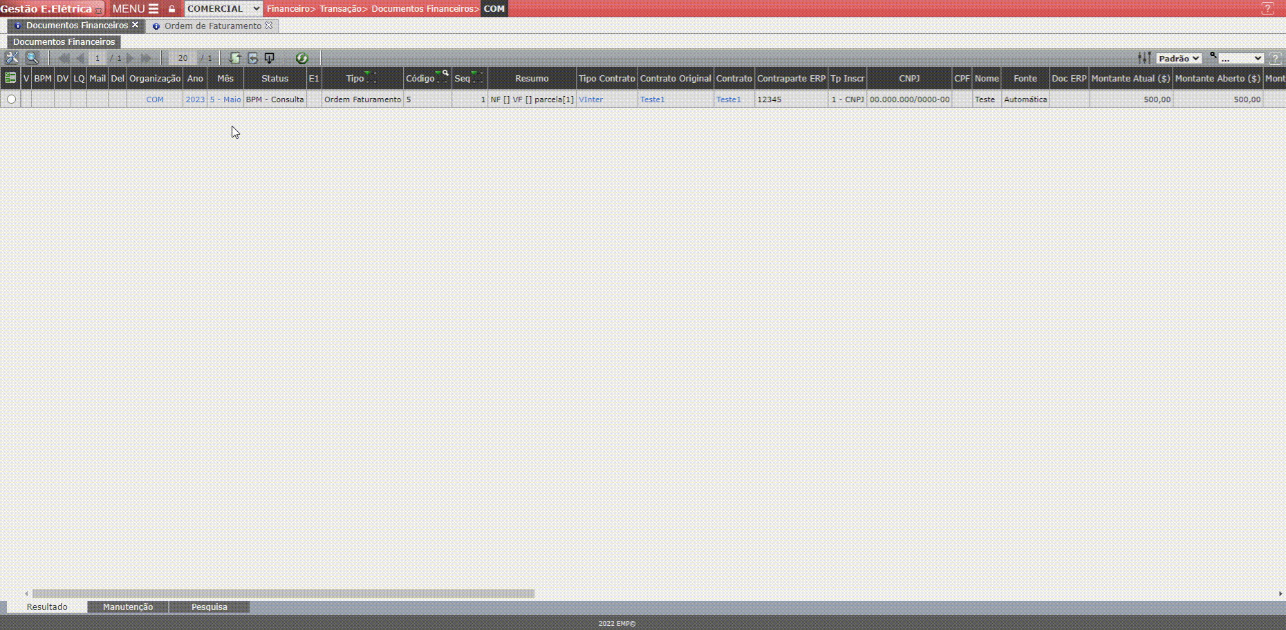 Documento Financeiro - Tipo Ordem de Pagamento