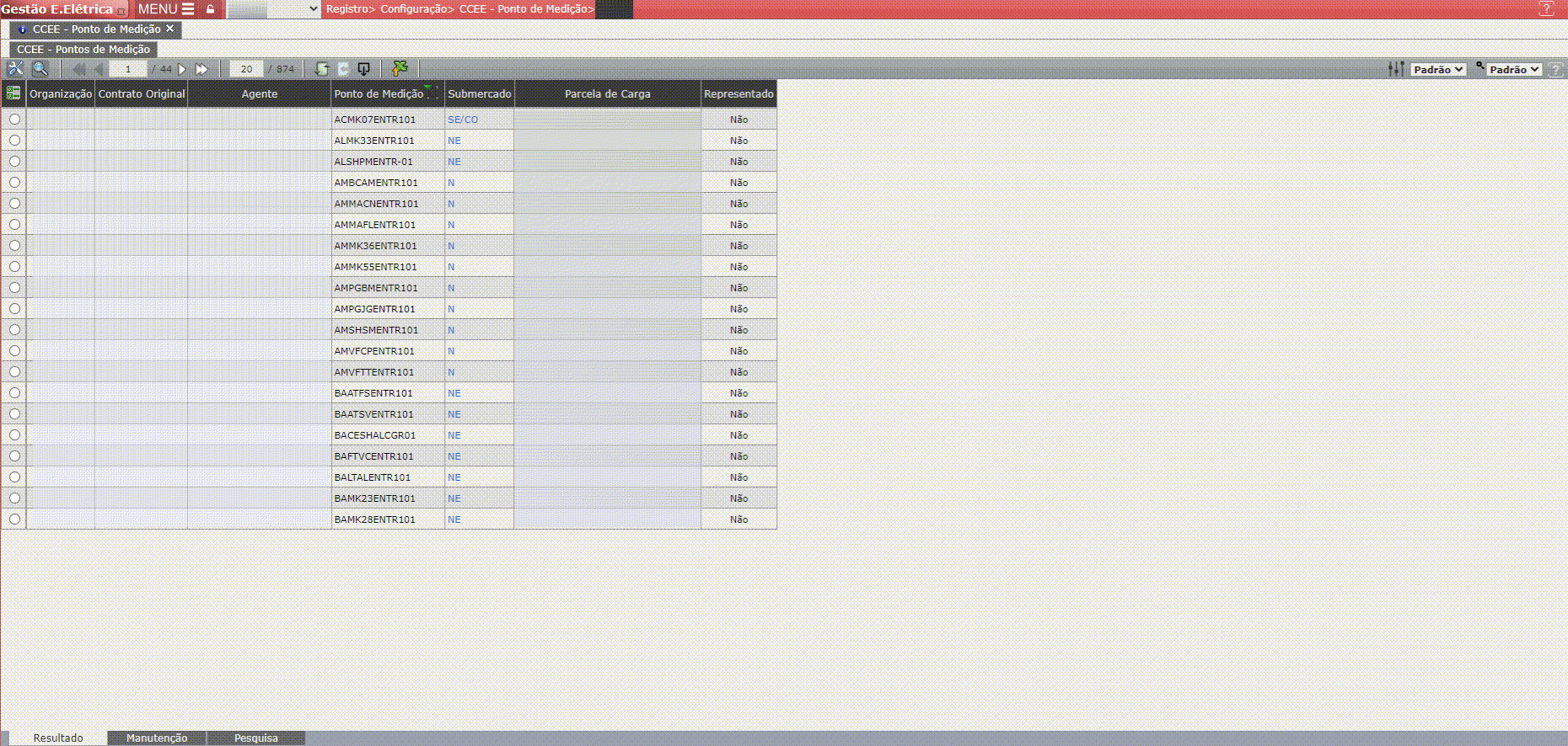 Carga em massa de Pontos de Medições