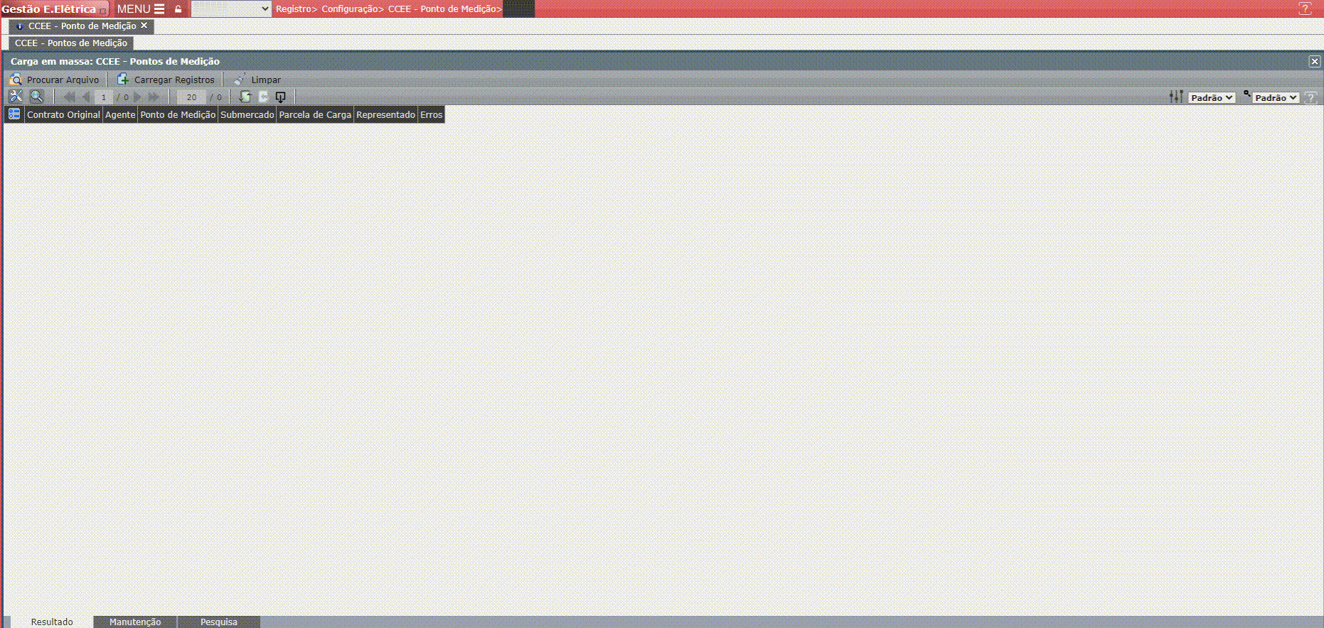 Carga em massa de Pontos de Medições