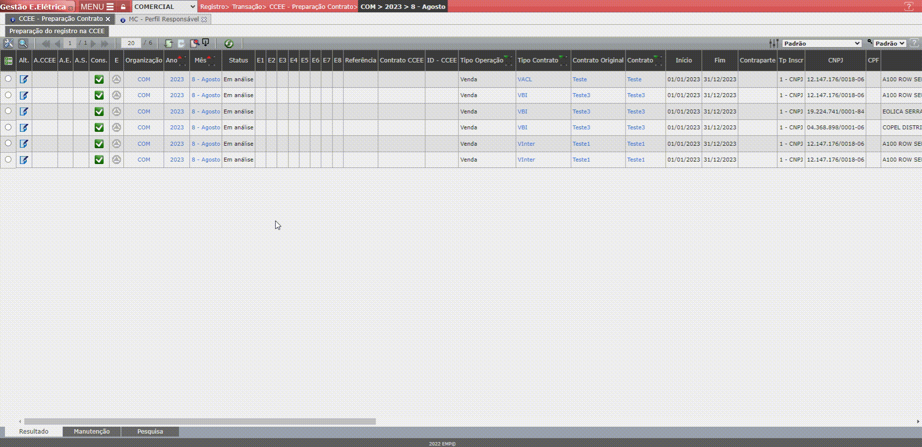 Vinculação Preparação Contrato - Operação de Venda