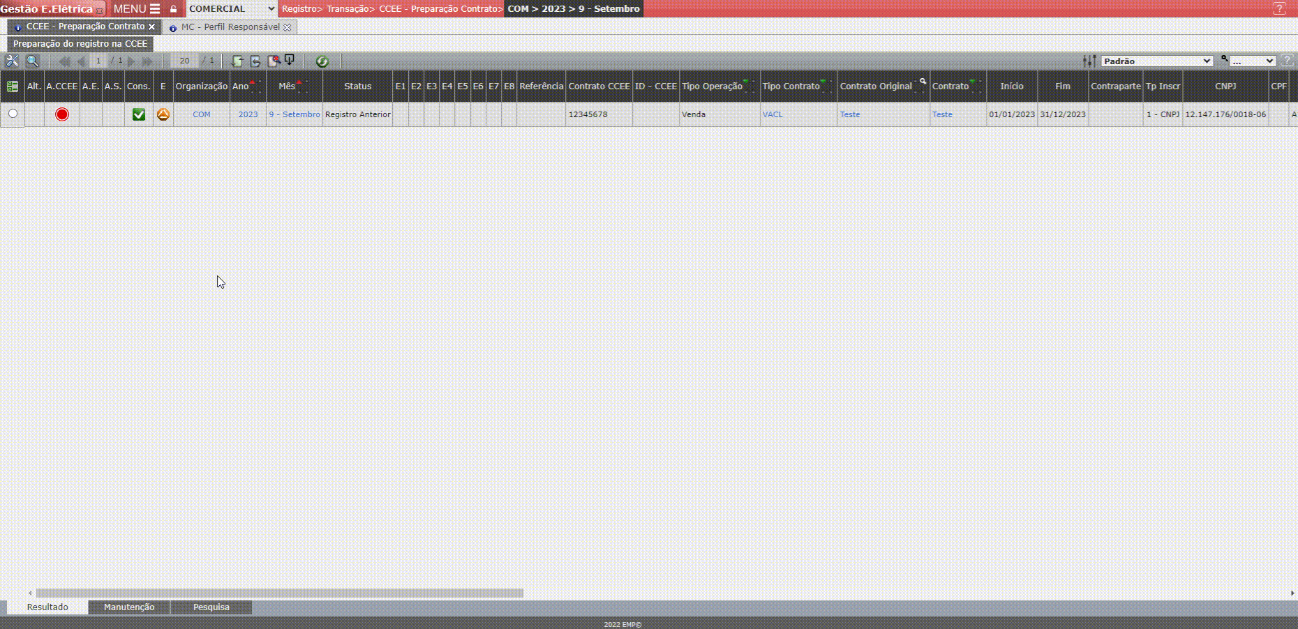 Vinculação Preparação Contrato - Operação de Venda