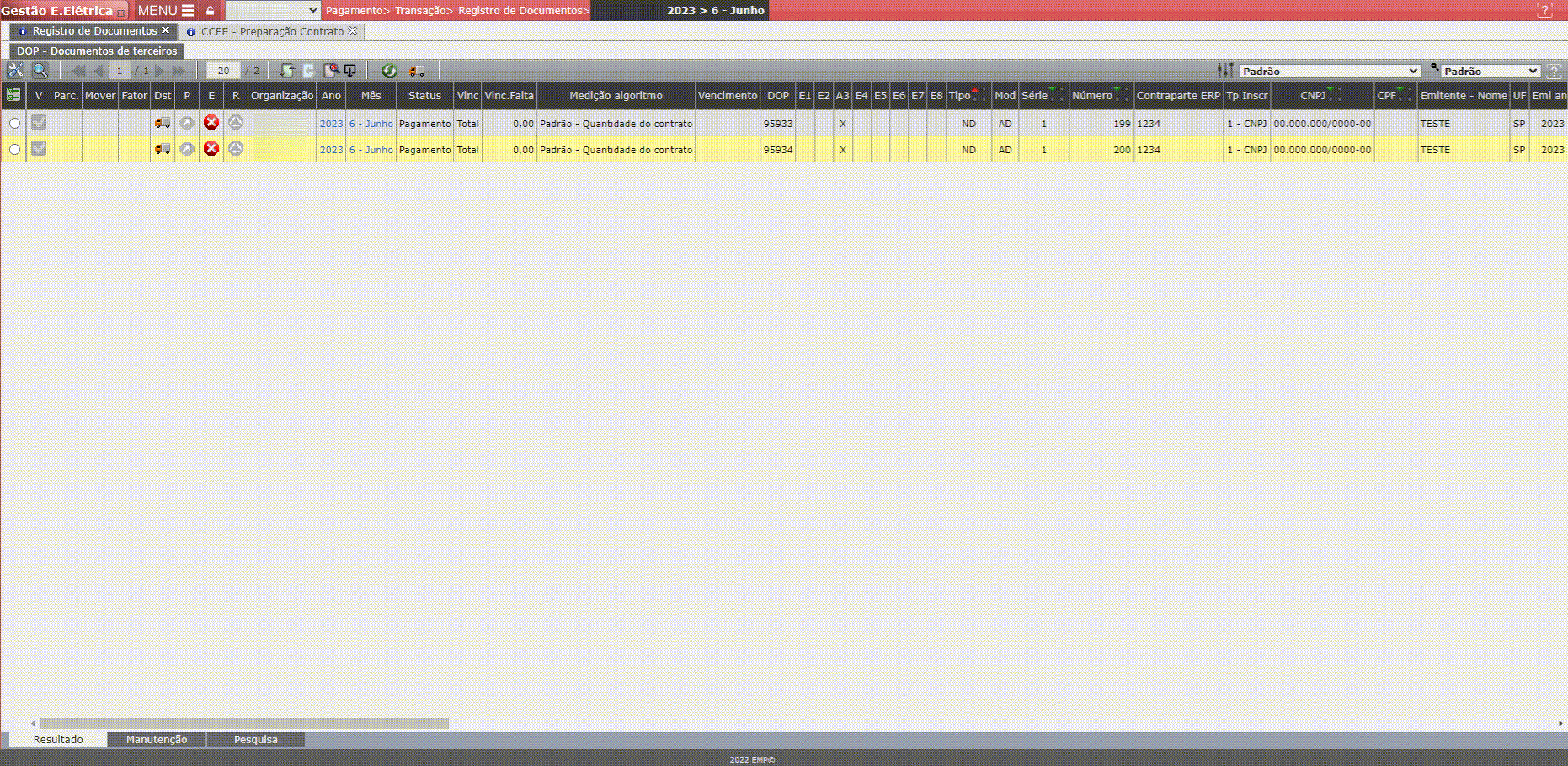 Registro de Contratos CCEE para a Mesma Unidade (CNPJ)