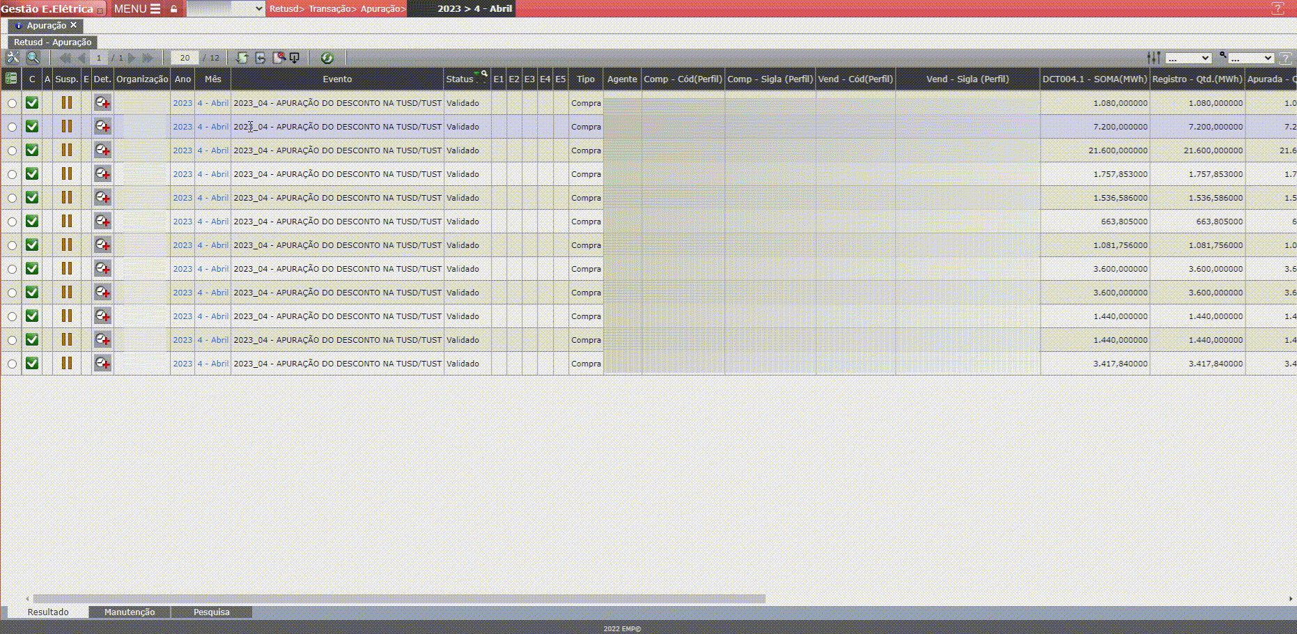 Validação das Informações - Apuração Retusd