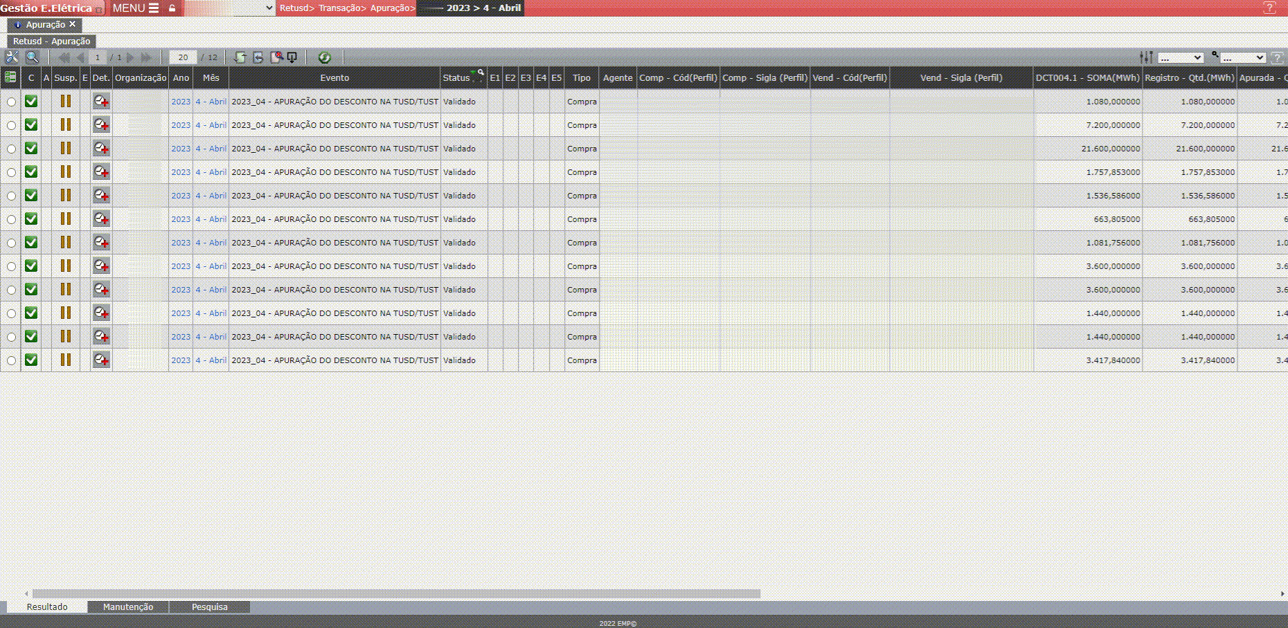 Validação das Informações - Apuração Retusd