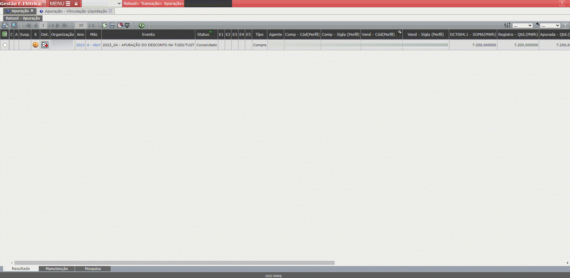 Vinculação Liquidação - Retusd
