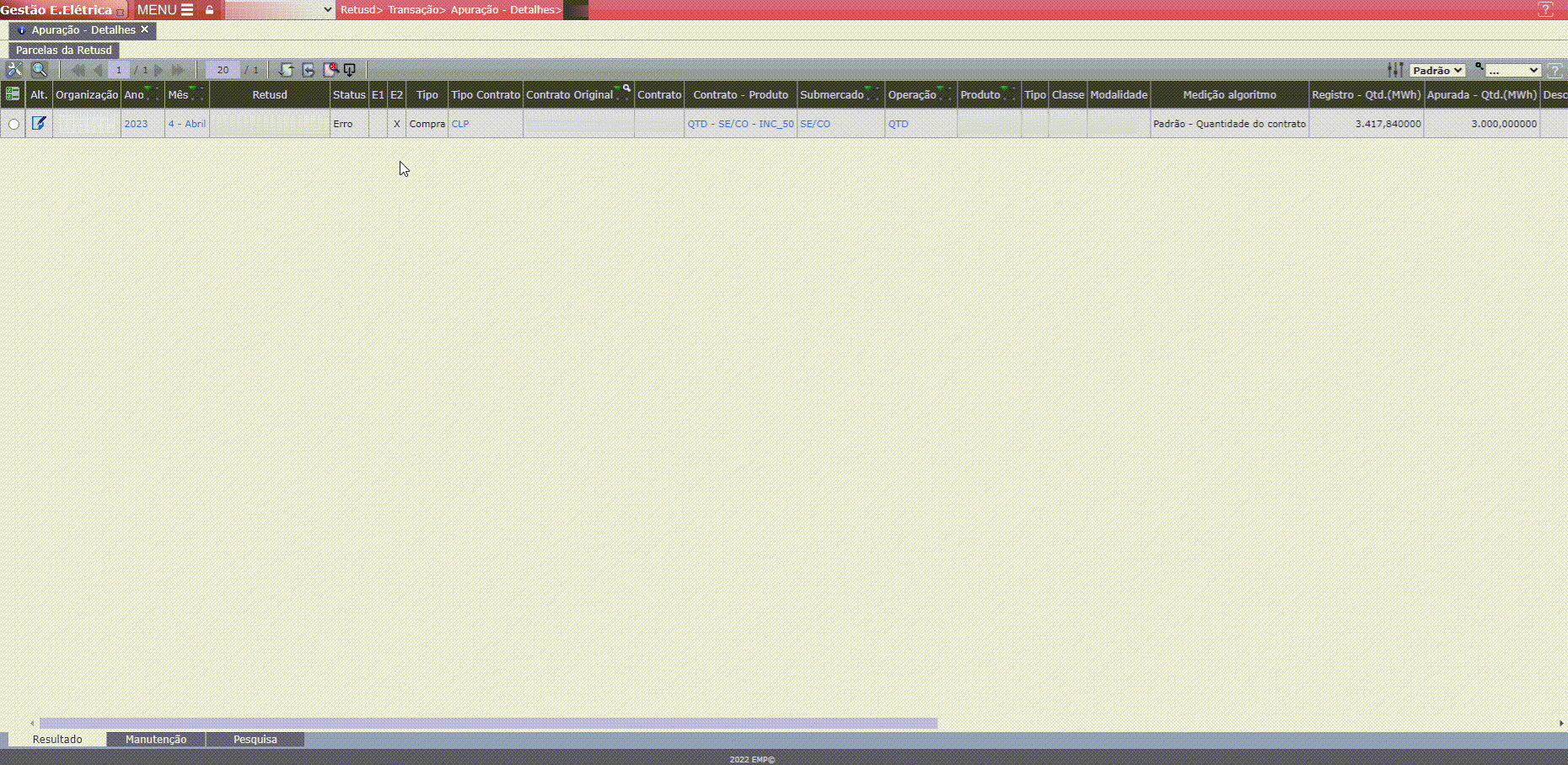 Erro E2: Qtd Divergente

