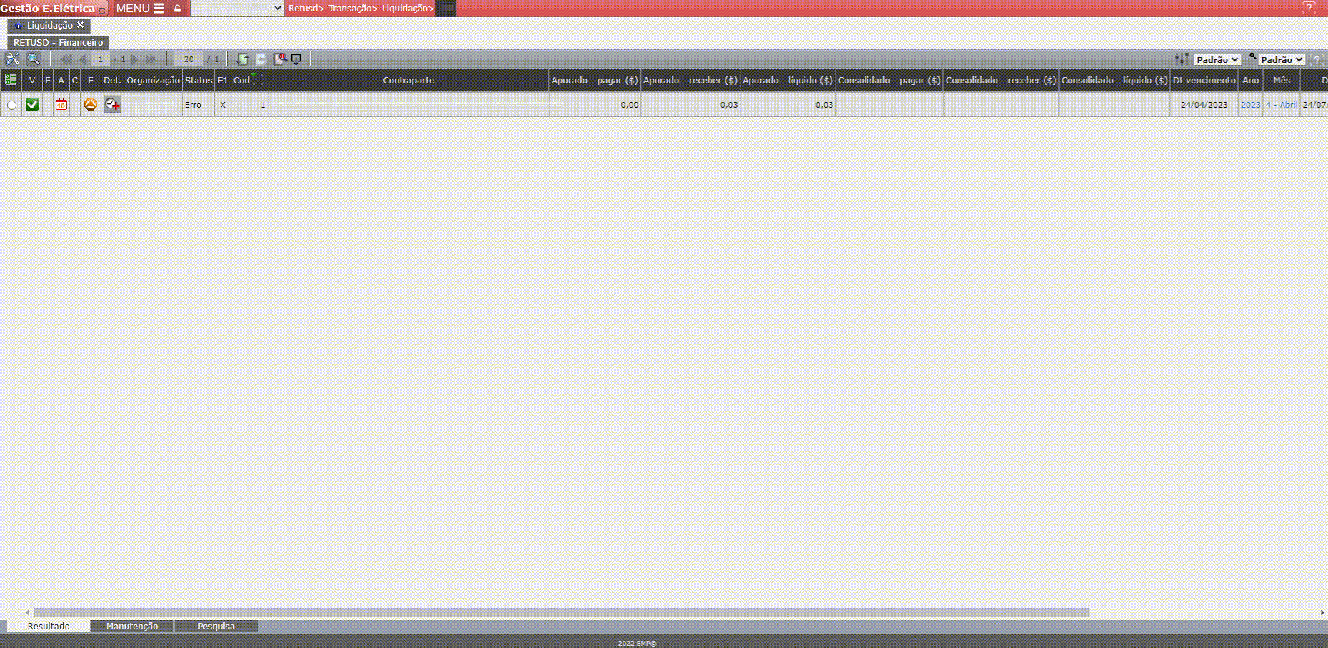 Erro E1: Data de vencimento
