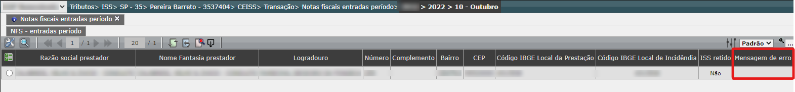 Regras de validação: Escrituração de serviços tomados - Pereira Barreto