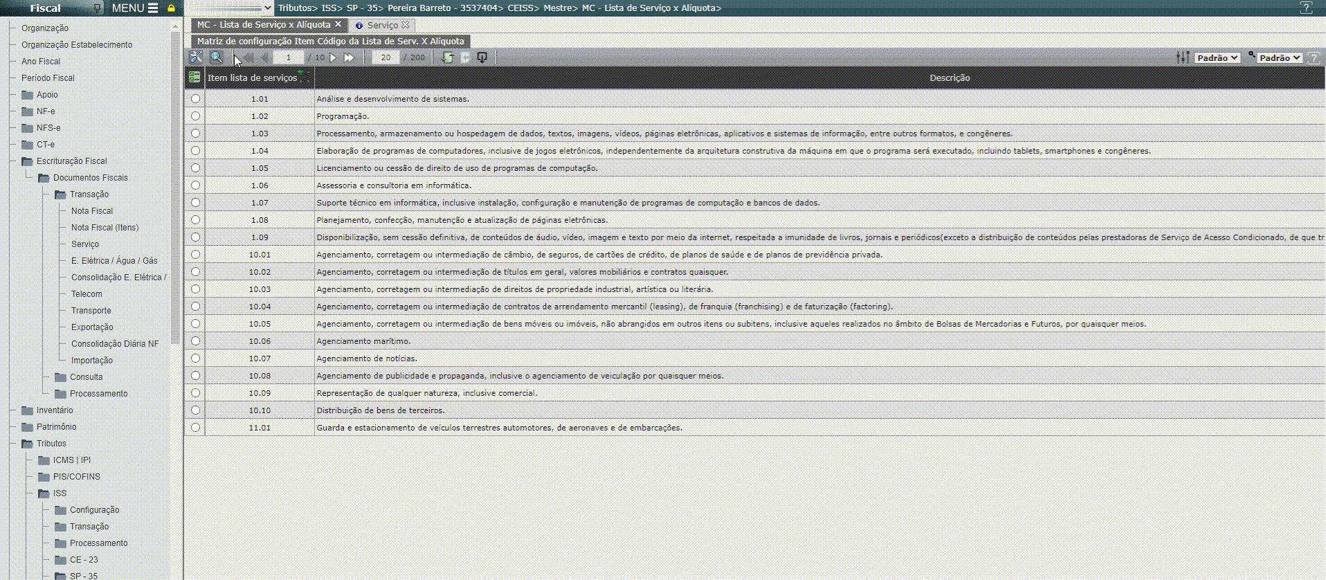 Regras de validação: Escrituração de serviços tomados - Pereira Barreto