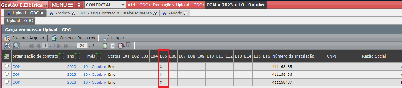 Erro E05: Comp. Ano/Mes
