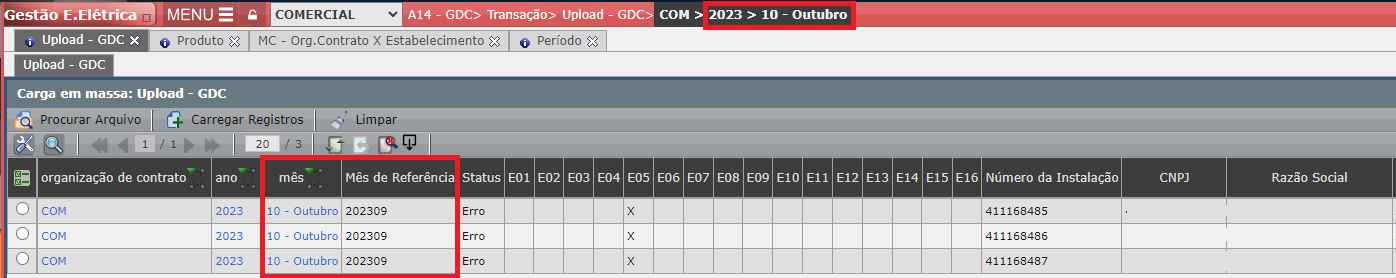Erro E05: Comp. Ano/Mes
