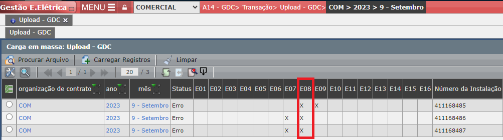 Erro E08: Tarifa c/ Bandeira Compensável
