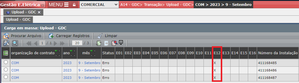 Erro E12: Consumo não compensado(R$)
