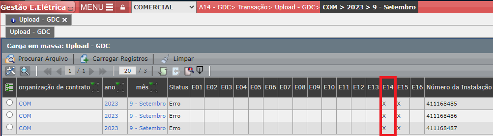 Erro E14: Valor da Cobrança (R$)
