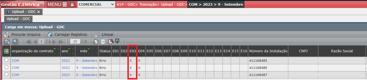 Erro E03: Produto não está cadastrado
