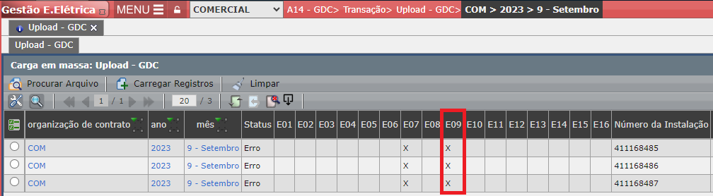 Erro E09: Tarifa Compensável
