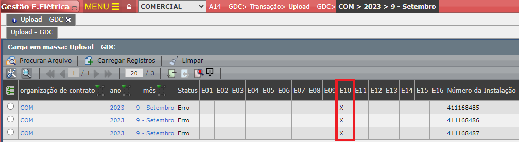 Erro E10: Tarifa Compensável