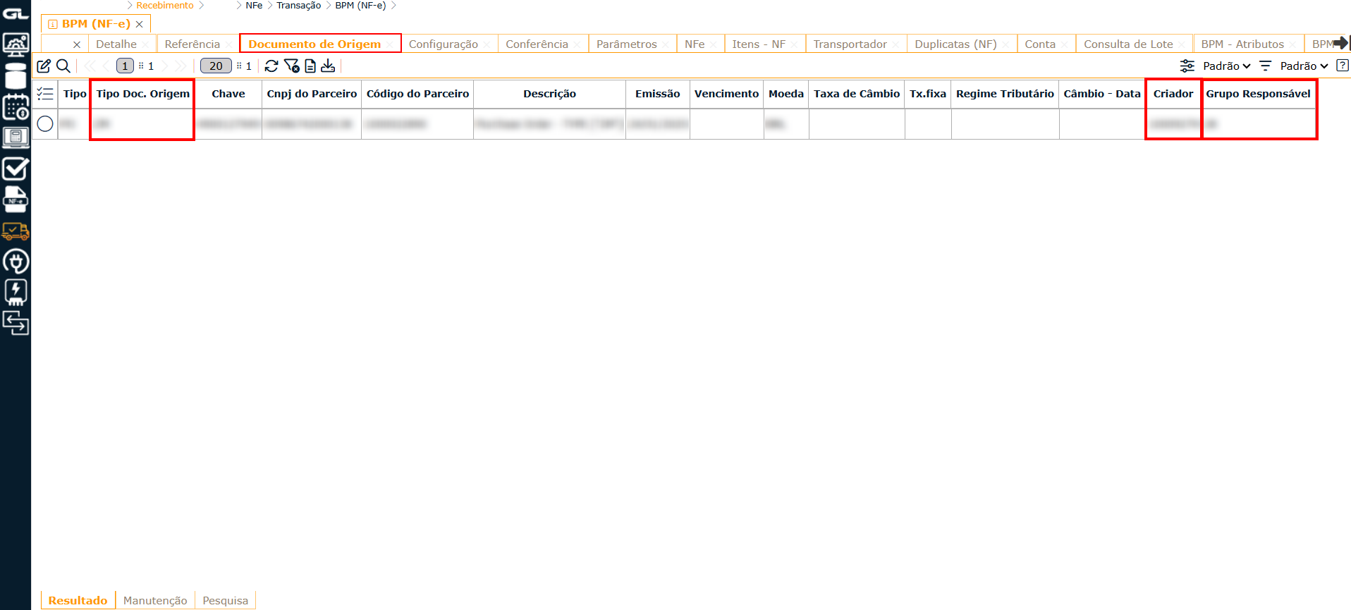 BPM (NF-e) - DOCUMENTO DE ORIGEM