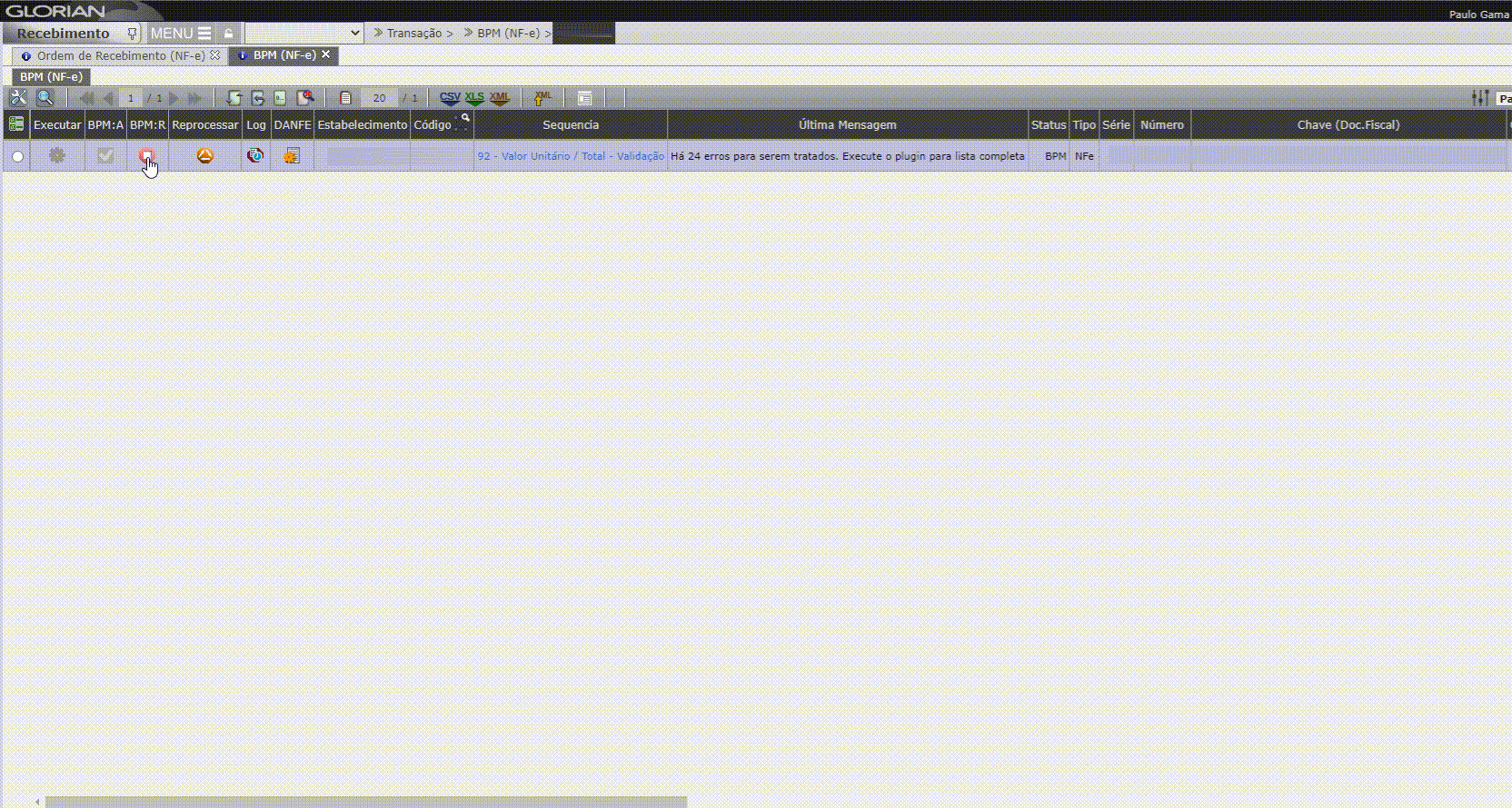 Valor divergente - Confirmação
