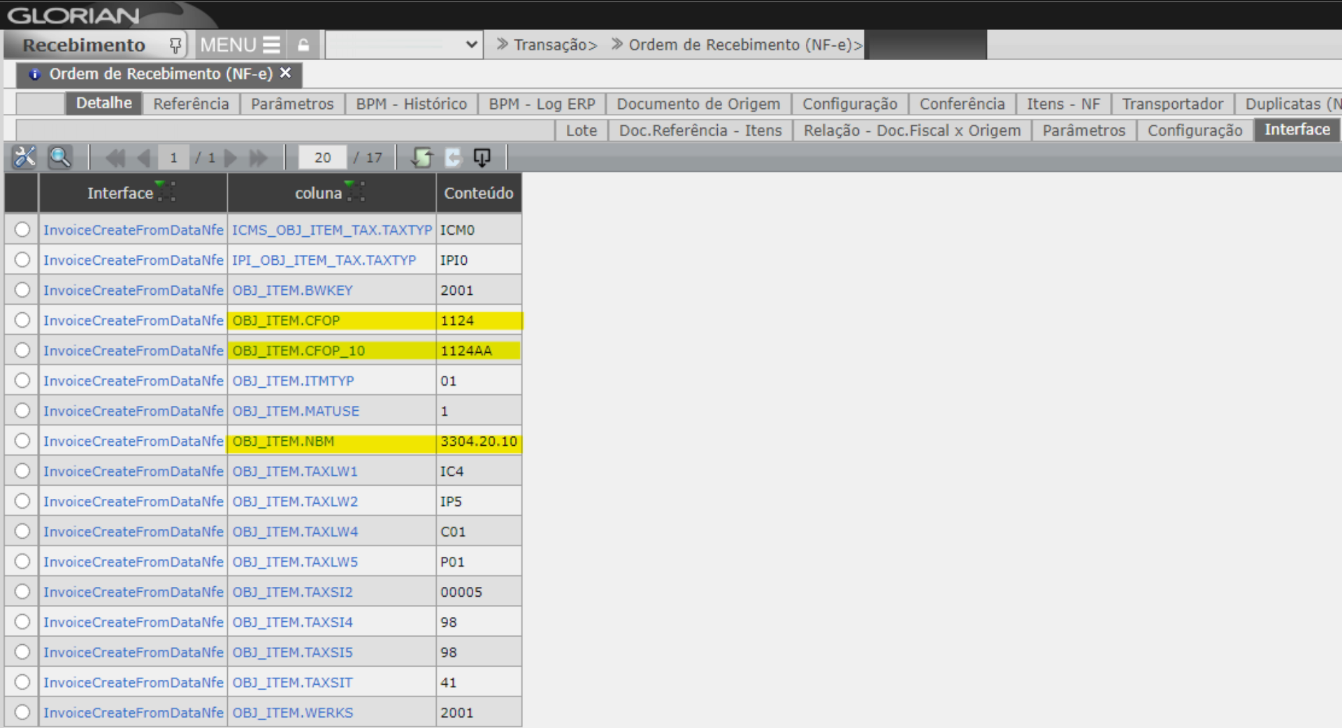 INSERIR_CFOP_INTERFACE_PARAMETRO