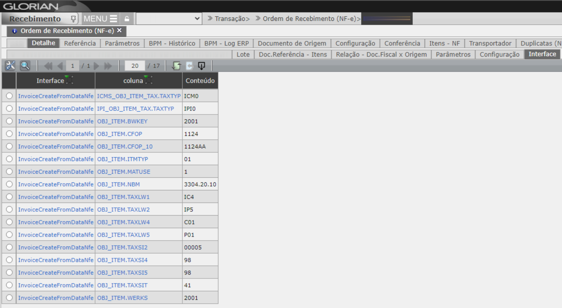 INSERIR_IMPOSTOS_INTERFACE_PARAMETRO