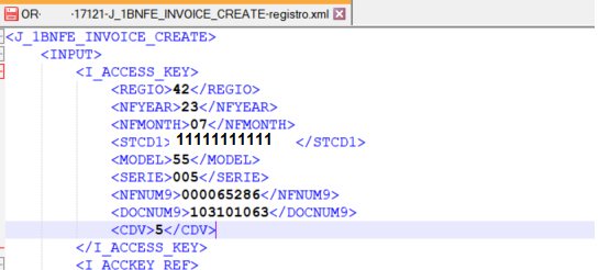 Como é enviado os dados da Chave de Acesso para o SAP a partir do Sistema Recebimento?