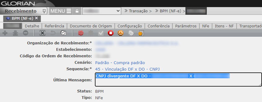 CNPJ divergente DF X DO - 00000000000000 X 99999999999999