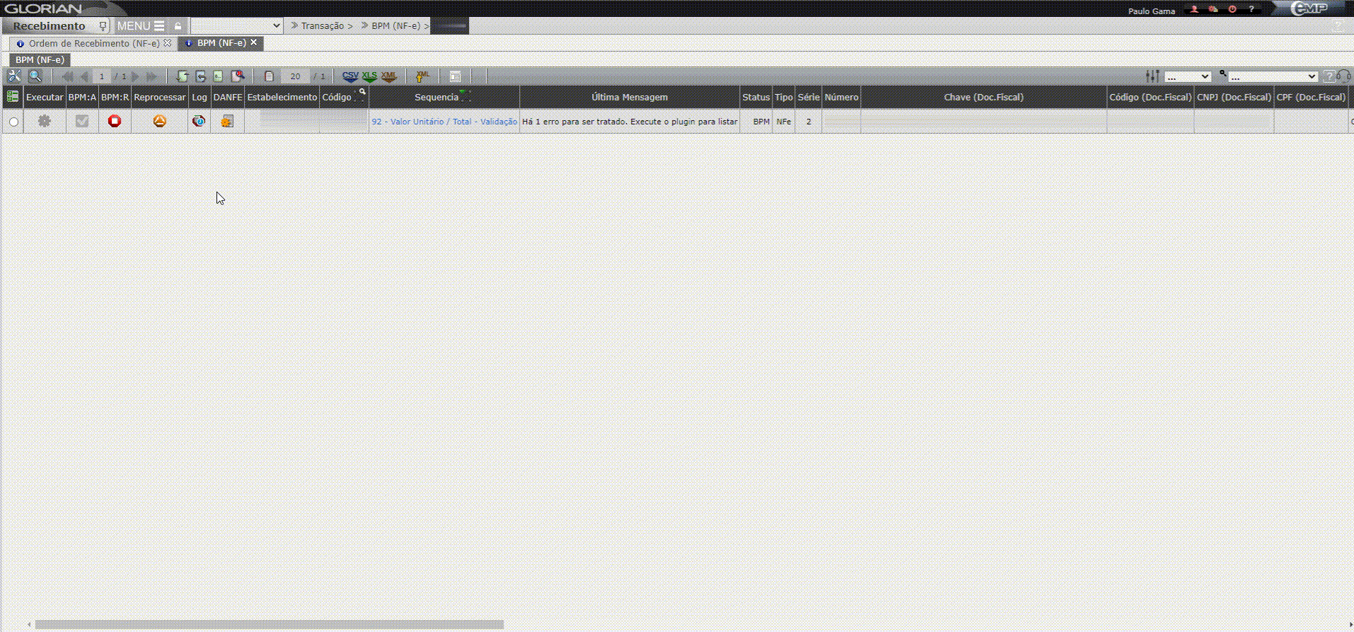 Valor Total - Linha [x] Cód do mat. DF [xxxxx] = [xxxxxxxx] - Cód do mat. DO [xxxxxxxxxxxxxxxxxx] = [xxxxxxxxxx] - Divergênci