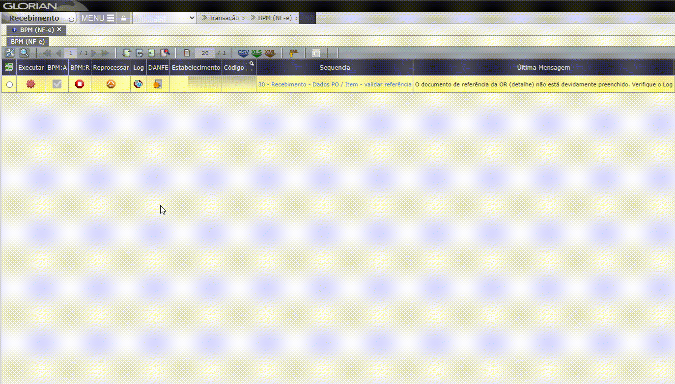 Interface Abortada - Glorian [PO: 000Exemplo[019 - Documento 000Exemplo não existe] ]
