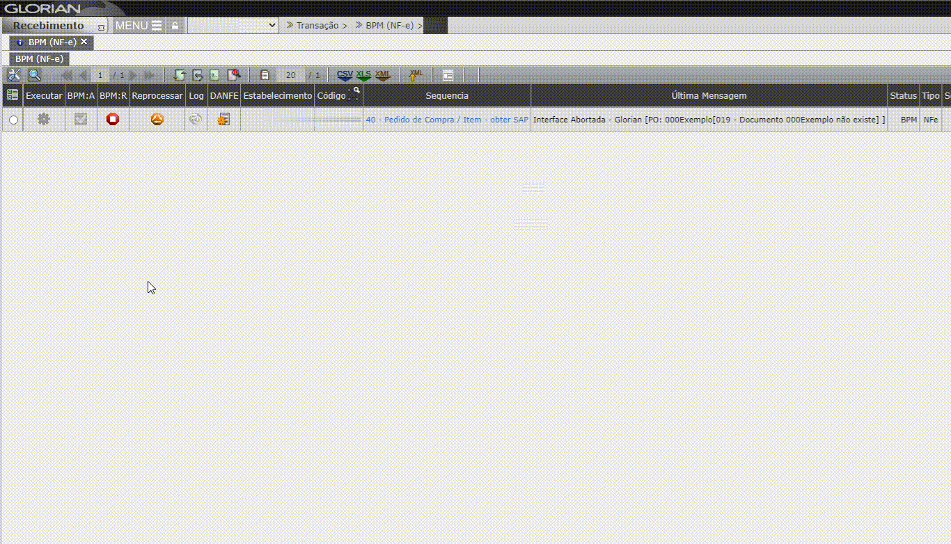 Interface Abortada - Glorian [PO: 000Exemplo[019 - Documento 000Exemplo não existe] ]
