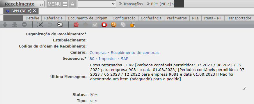 ERP [Períodos contábeis permitidos: mm aaaa / mm aaaa / mm aaaa para empresa xxxx e data dd.mm.aaaa]
