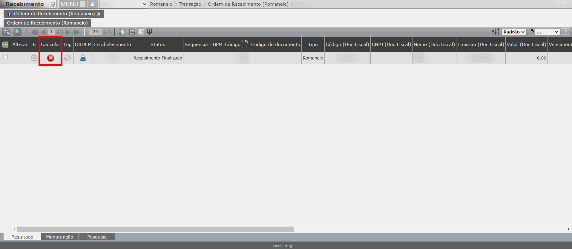 Como realizar a solicitação de estorno (Romaneio)