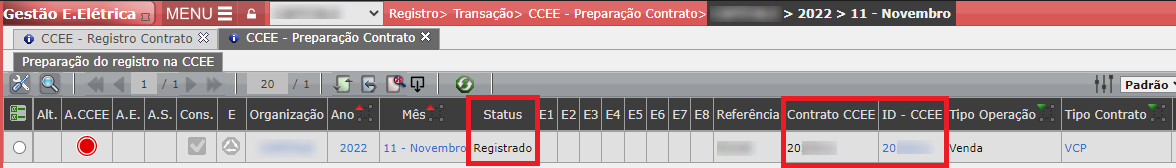 Registro do Contrato CCEE - Operação Venda