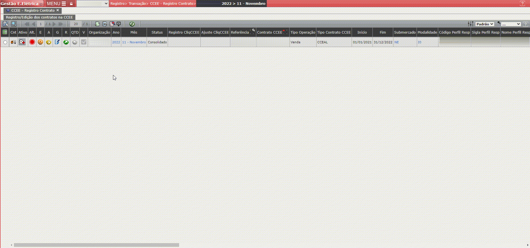 Registro do Contrato CCEE - Operação Venda