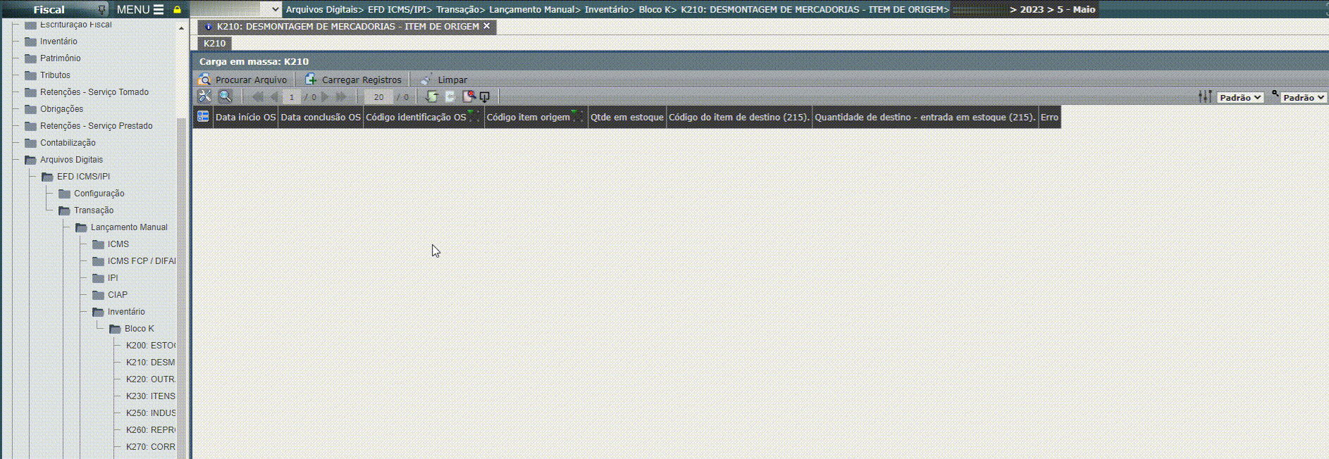 EFD ICMS/IPI - Regras de validação das cargas em massa do bloco K