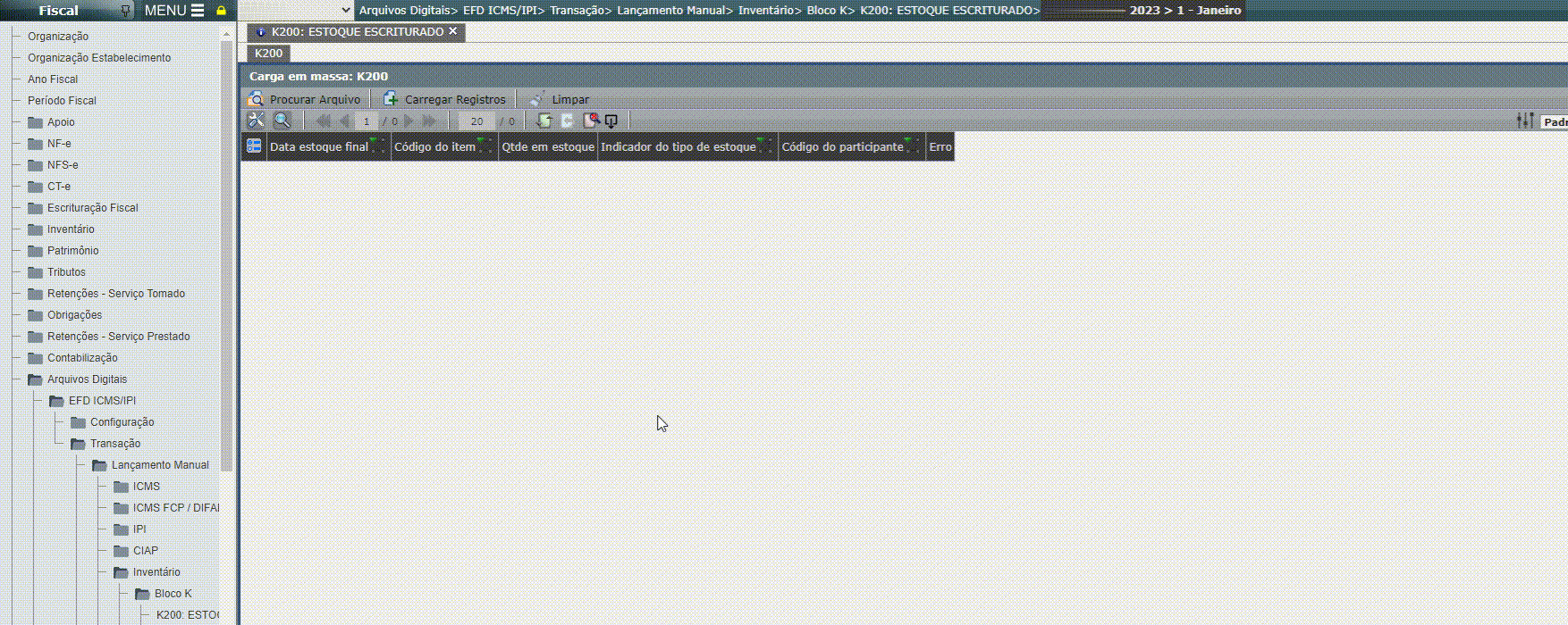EFD ICMS/IPI - Regras de validação das cargas em massa do bloco K