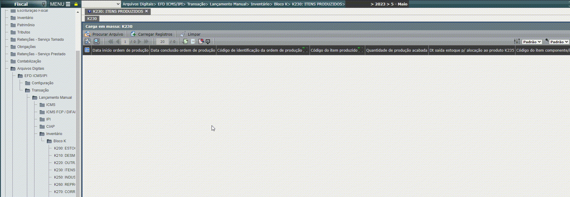 EFD ICMS/IPI - Regras de validação das cargas em massa do bloco K