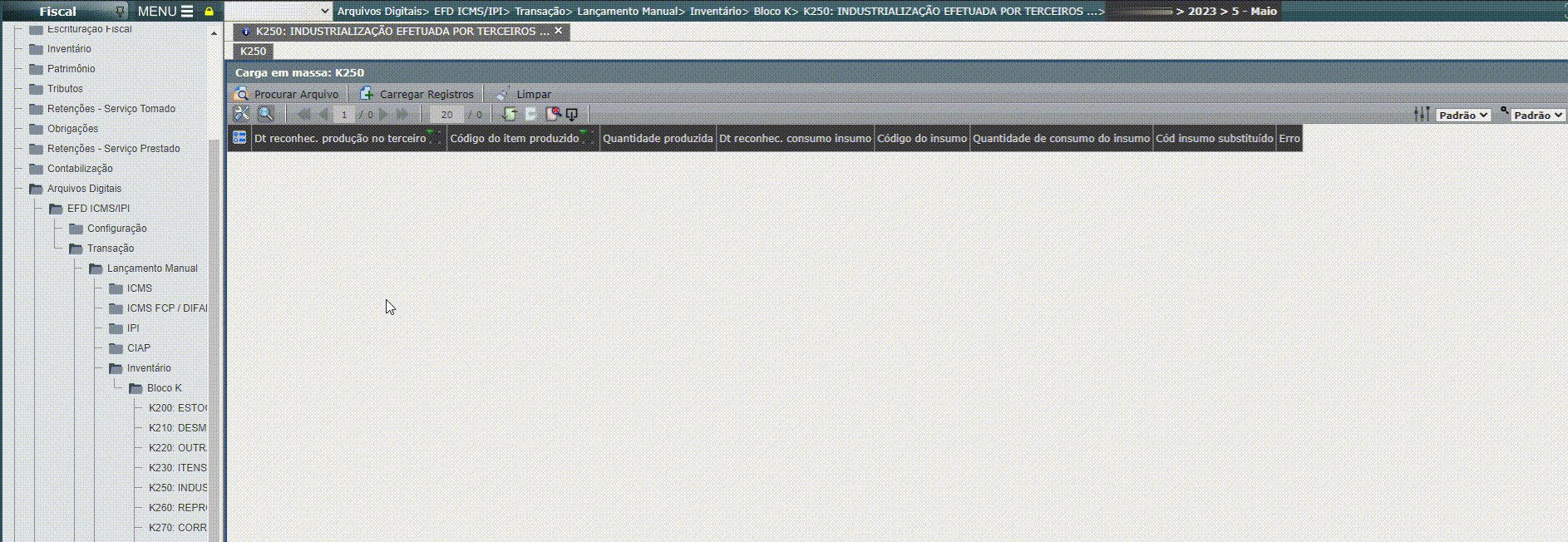 EFD ICMS/IPI - Regras de validação das cargas em massa do bloco K