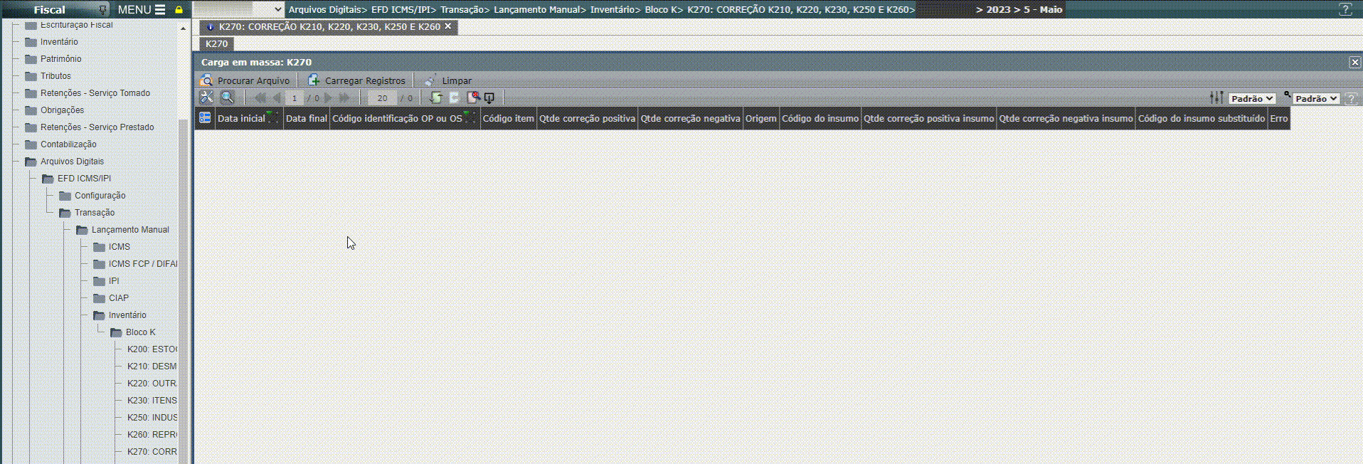 EFD ICMS/IPI - Regras de validação das cargas em massa do bloco K