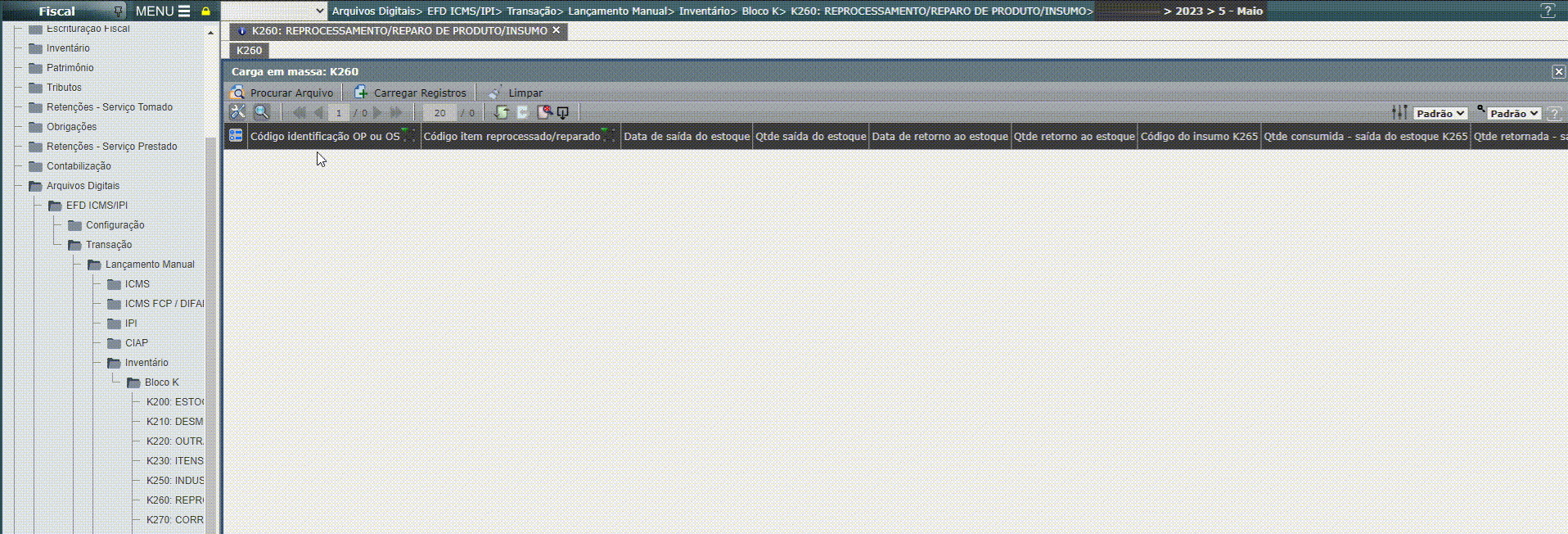 EFD ICMS/IPI - Regras de validação das cargas em massa do bloco K
