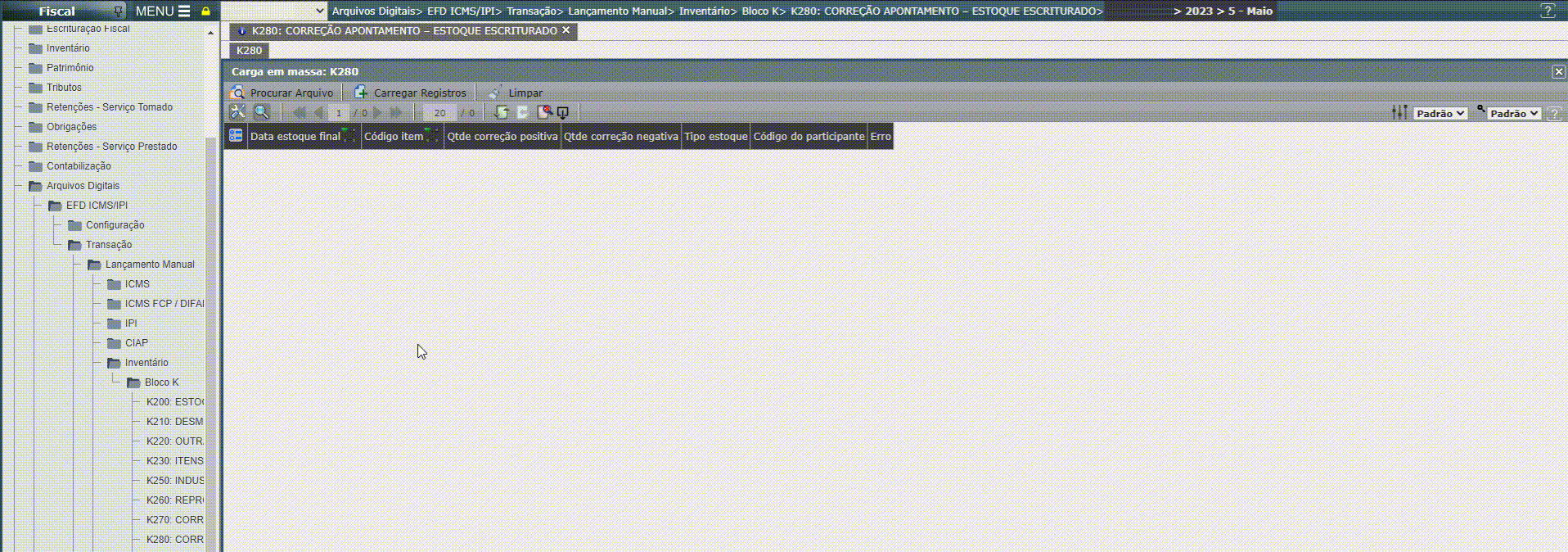 EFD ICMS/IPI - Regras de validação das cargas em massa do bloco K