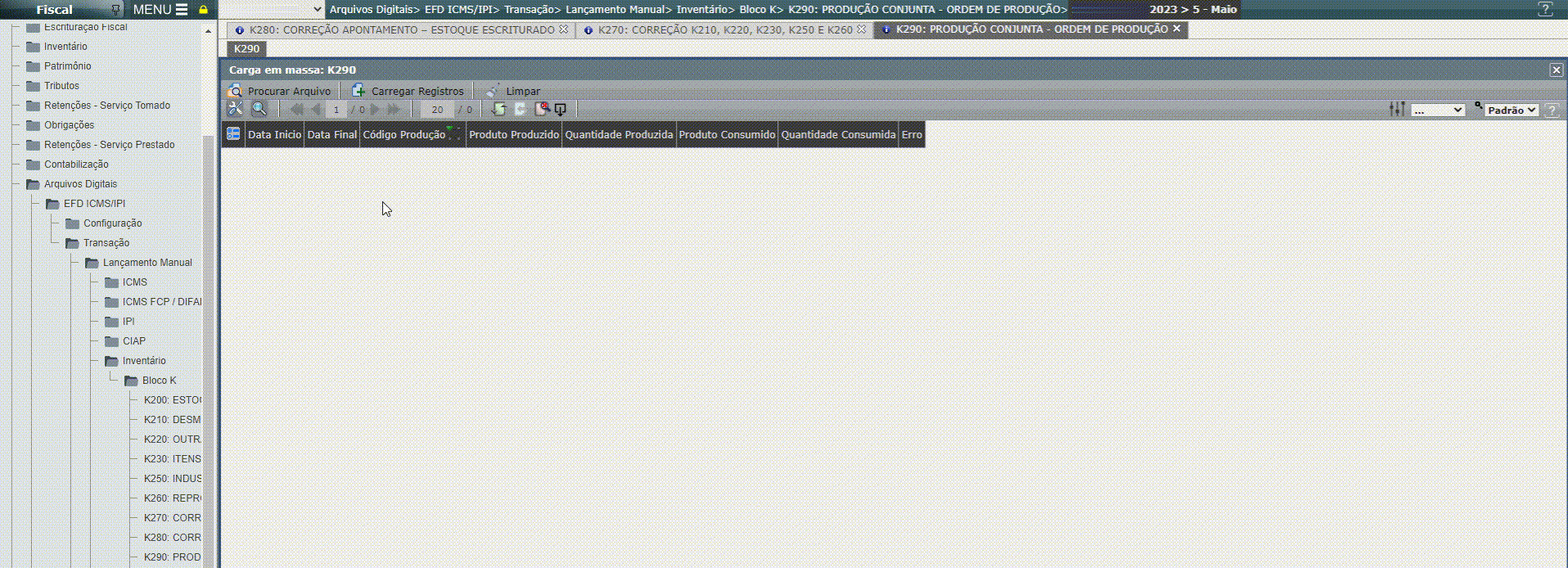 EFD ICMS/IPI - Regras de validação das cargas em massa do bloco K