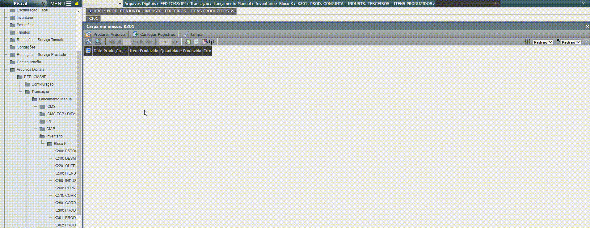 EFD ICMS/IPI - Regras de validação das cargas em massa do bloco K