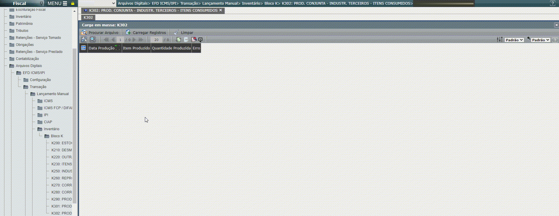 EFD ICMS/IPI - Regras de validação das cargas em massa do bloco K