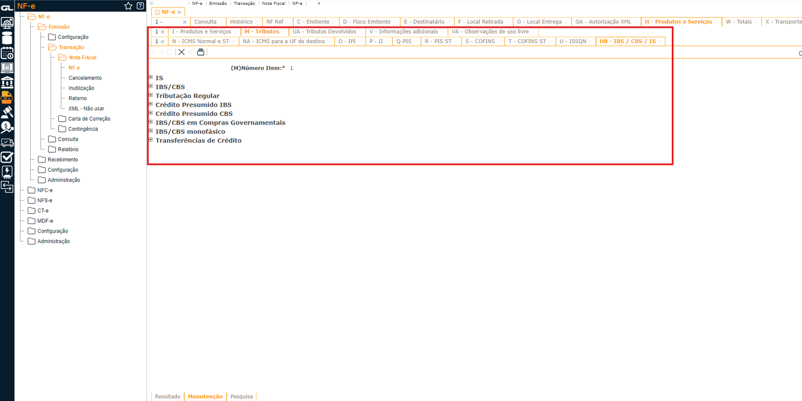 Nova aba "UB- IBS/CBS/IS", adicionada à aba "M- Tributos".
